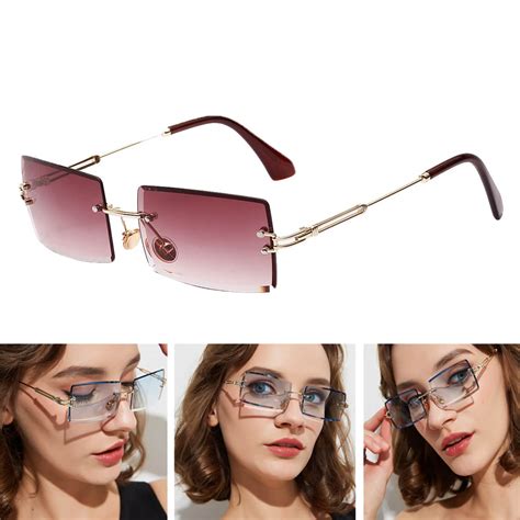 vintage rimless small rectangle sunglasses